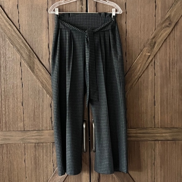 Zara Wide Leg Crop Front Tie Pleated Culotte Pants Plaid Size Large - Picture 4 of 8